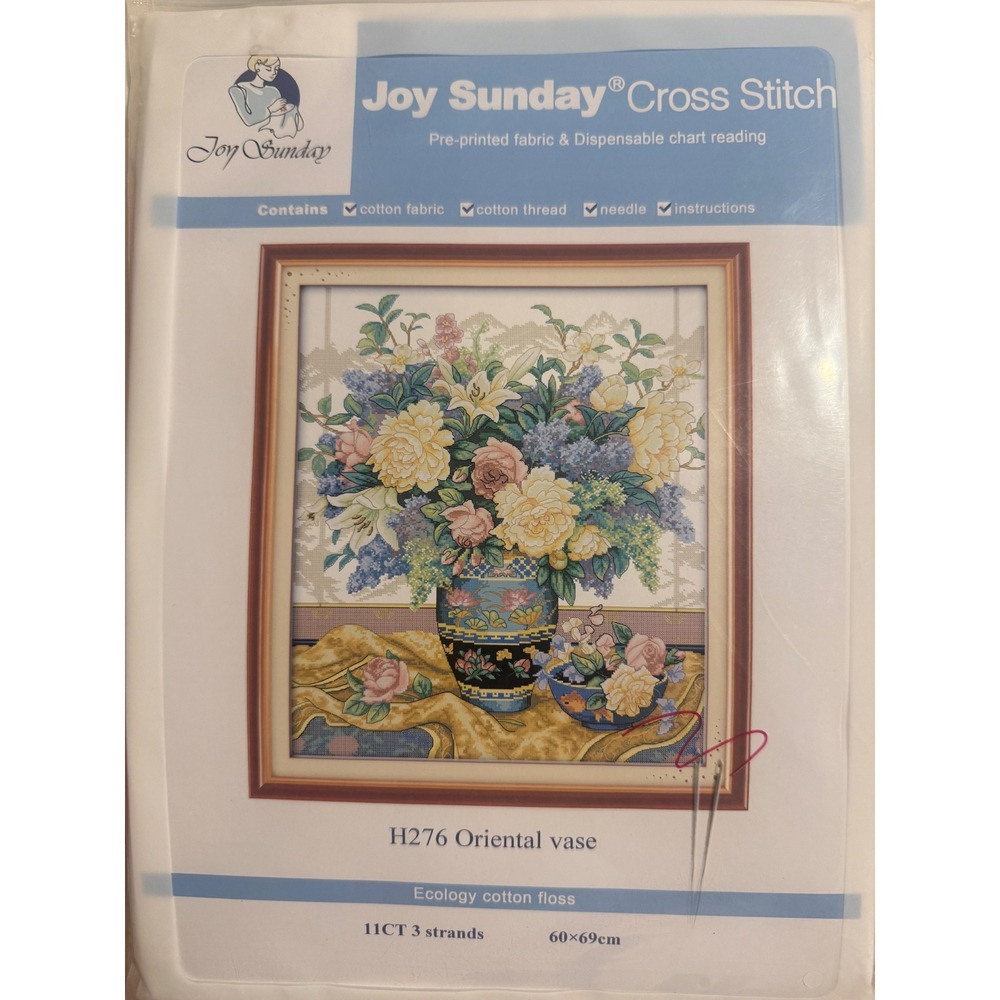 Joy Sunday Oriental Vase Stamped Cross‎ Stitch Kit H276 Floral 11CT 60x69cm NEW
